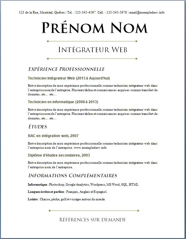 modele cv recherche d'emploi