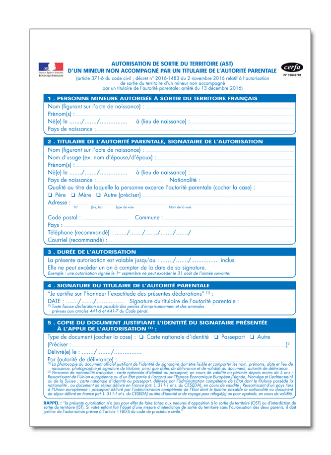 modele d'autorisation parentale pour voyage
