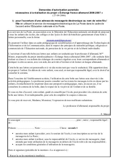 modele d'une autorisation parentale