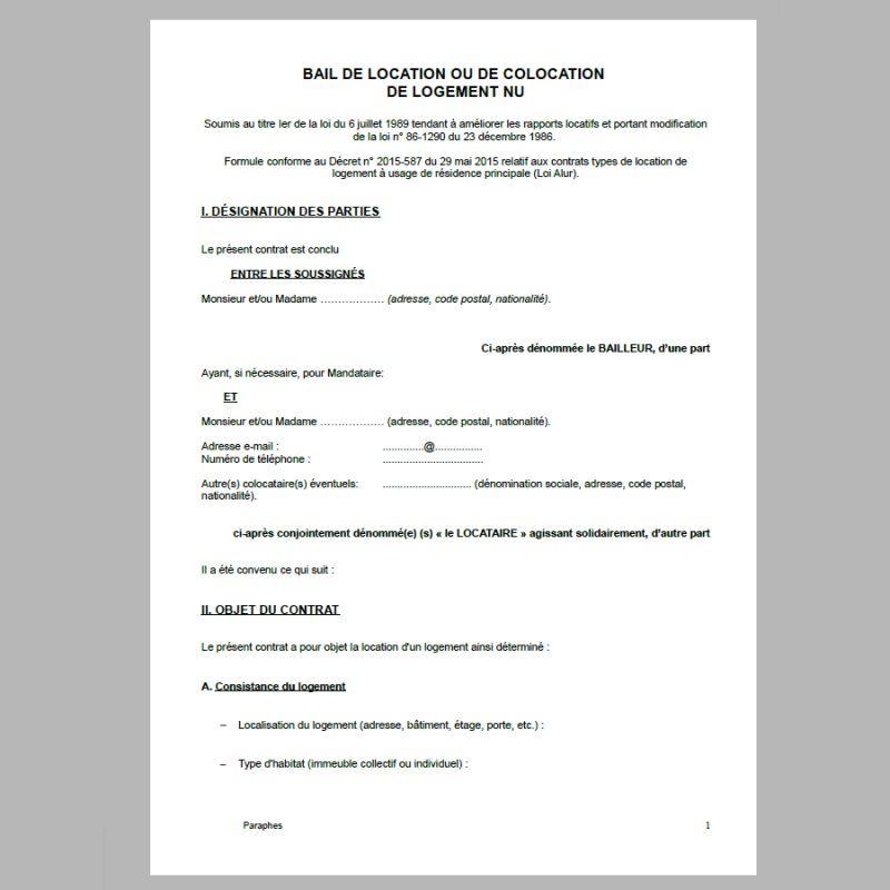 modele de bail de colocation gratuit