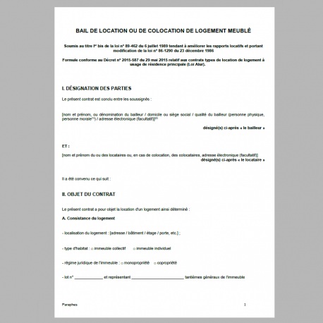 modele de bail de colocation gratuit