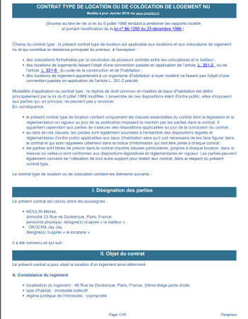 modele de bail de colocation gratuit