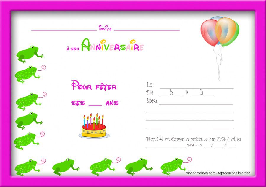 modele de carte d'invitation d'anniversaire gratuite