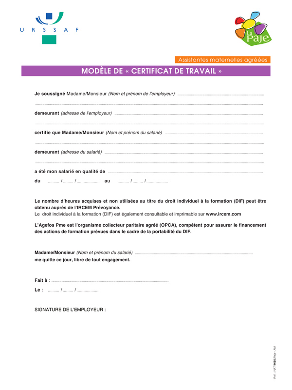 modele de certificat de travail pdf