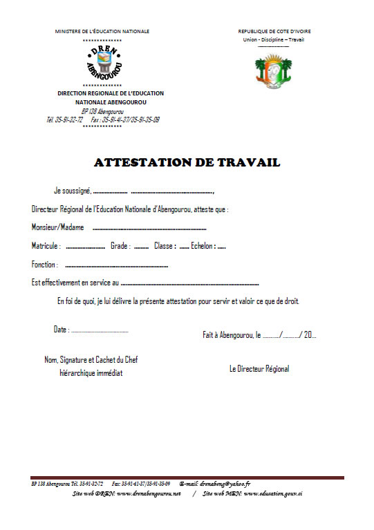 modele de certificat de travail pdf