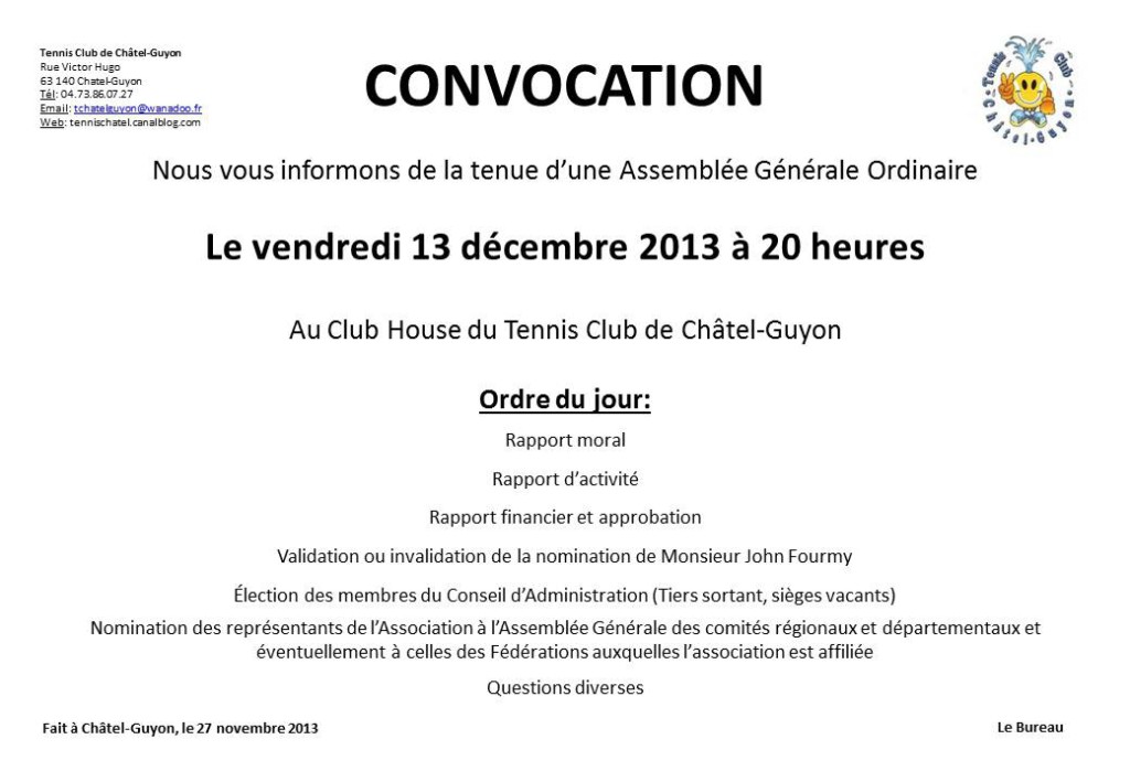 modele de convocation pour une assemblee generale