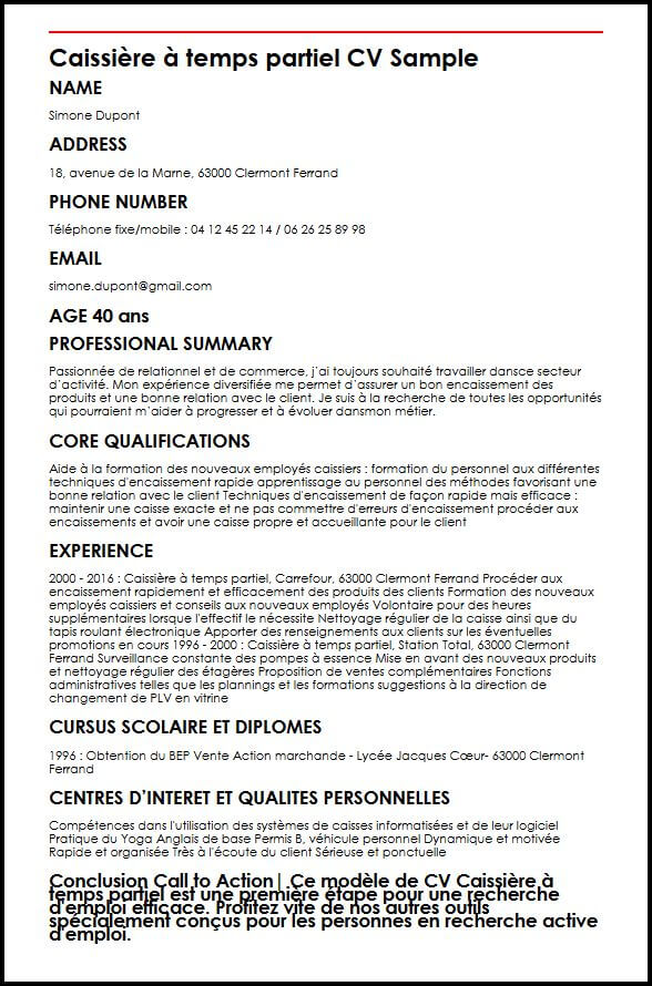 modele de cv caissiere