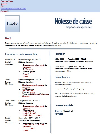 modele de cv caissiere