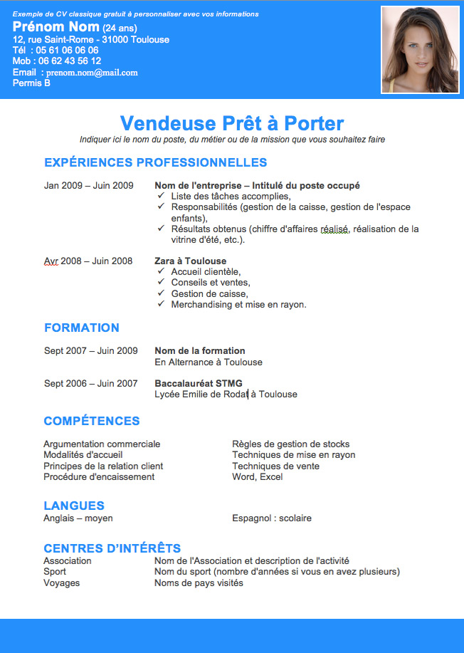 modele de cv classique gratuit