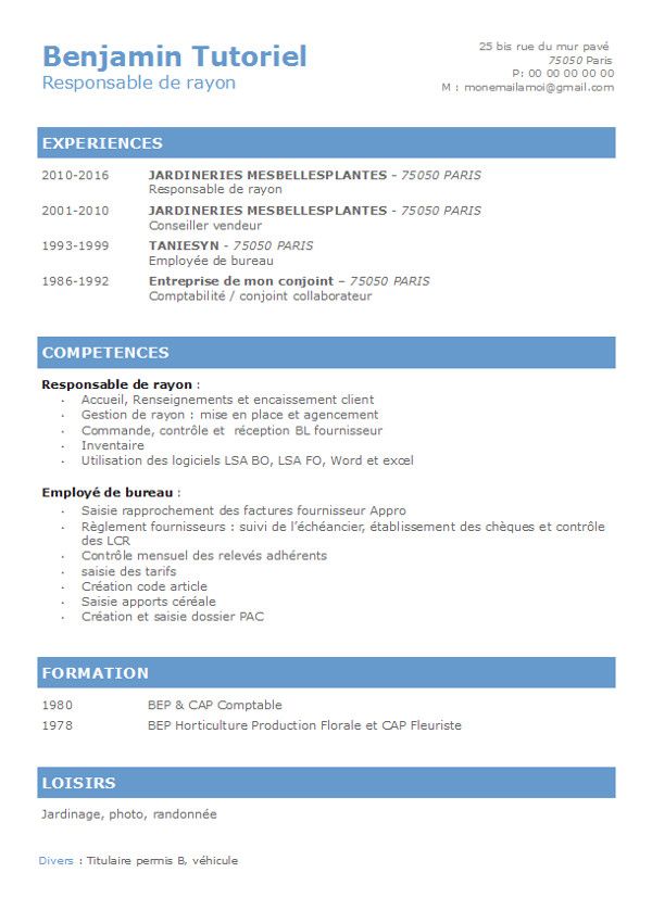 modele de cv classique gratuit