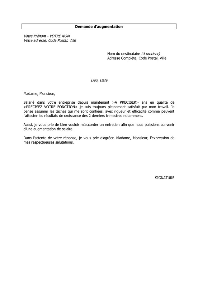 modele de demande d'augmentation de salaire