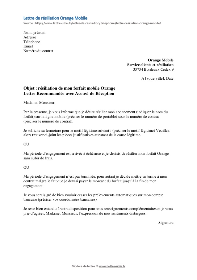 modele de lettre arret prelevement automatique