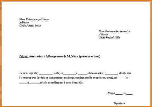 modele de lettre attestation d'hebergement a titre gracieux