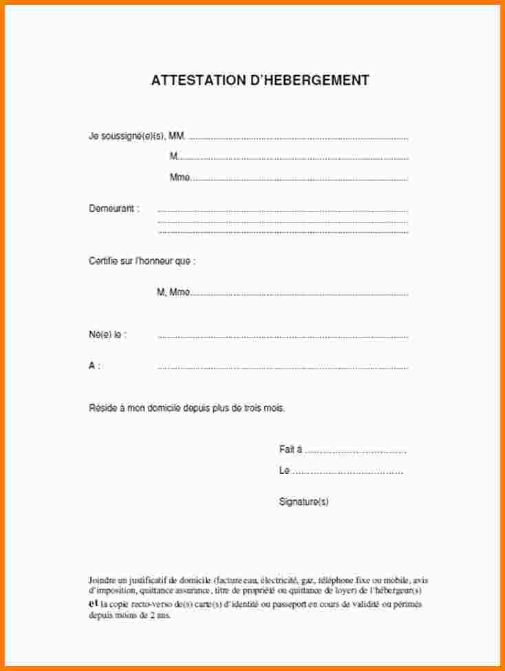 modele de lettre attestation d'hebergement a titre gracieux