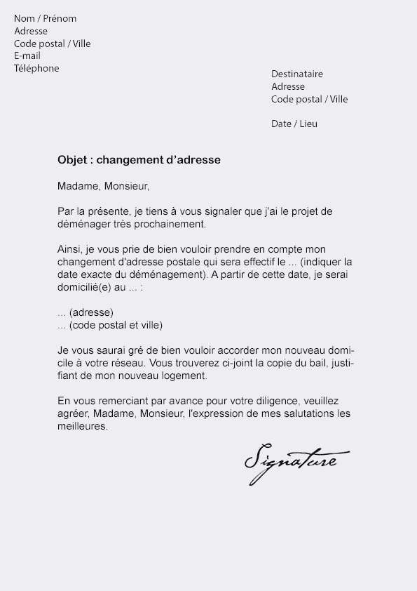 modele de lettre changement de rib