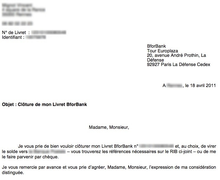 modele de lettre cloture de compte bancaire