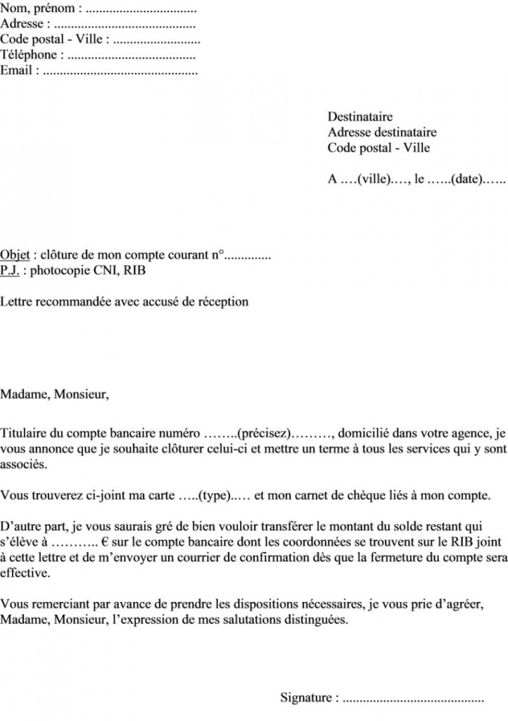 modele de lettre cloture de compte bancaire