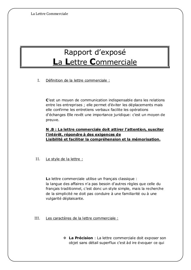 modele de lettre commerciale