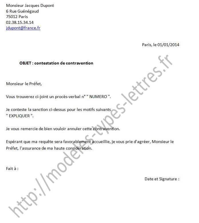 modele de lettre contestation amende