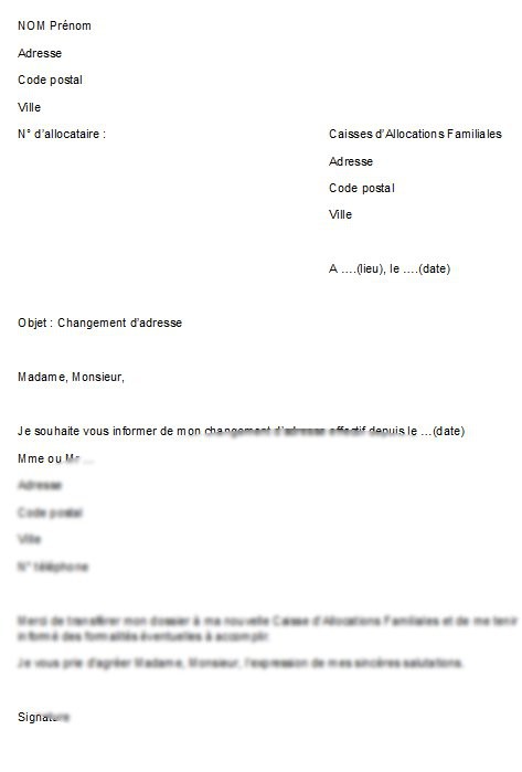 modele de lettre de changement d'adresse pour les impots