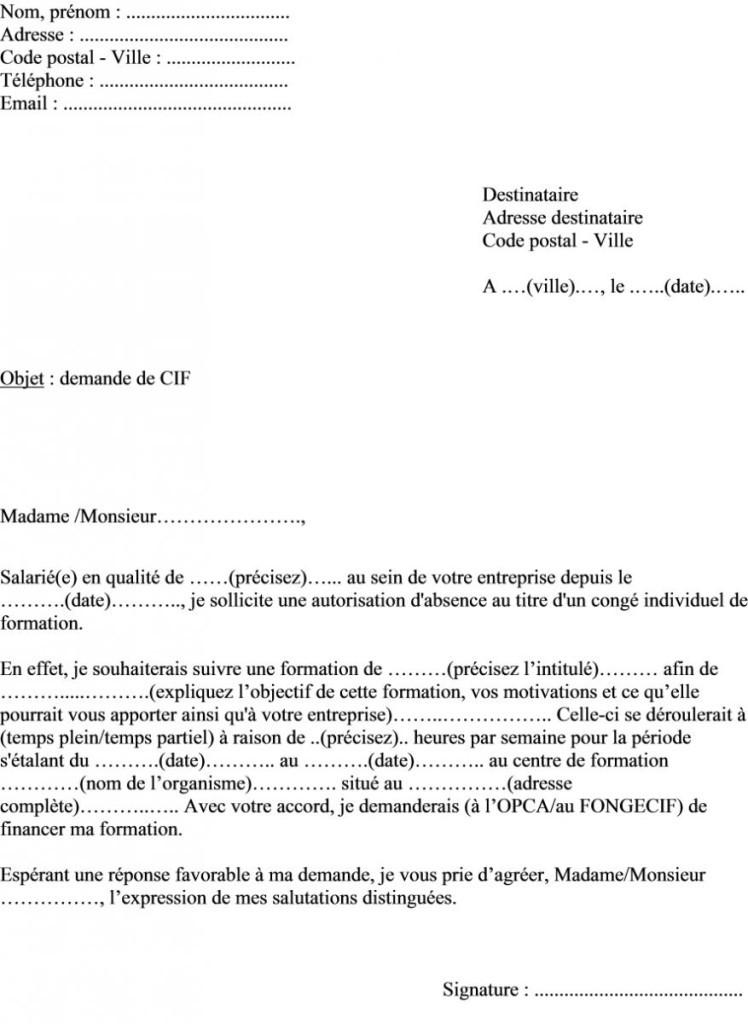 modele de lettre de conge sabbatique