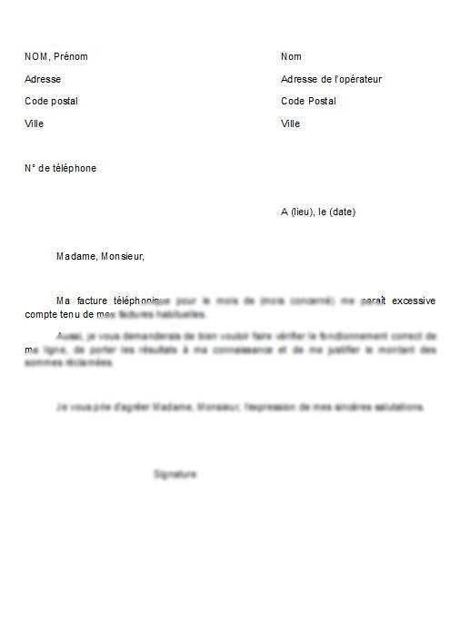 modele de lettre de contestation d'une facture