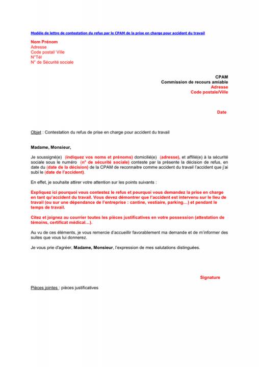 modele de lettre de contestation securite sociale