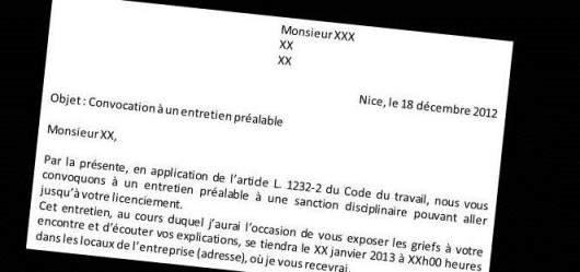 modele de lettre de convocation licenciement
