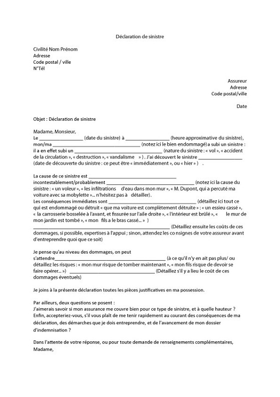 modele de lettre de declaration