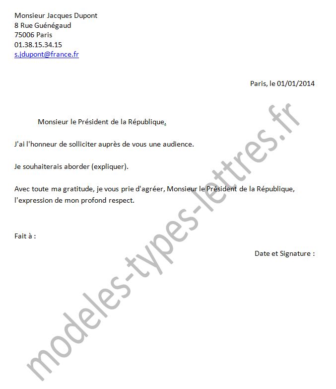 modele de lettre de demande d'audience a un directeur