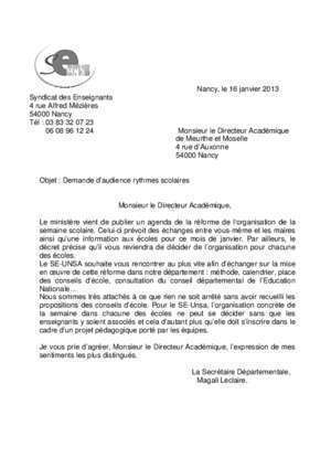 modele de lettre de demande d'audience a un directeur