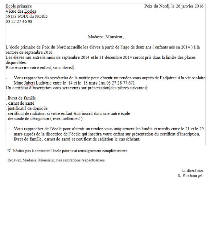modele de lettre de derogation scolaire