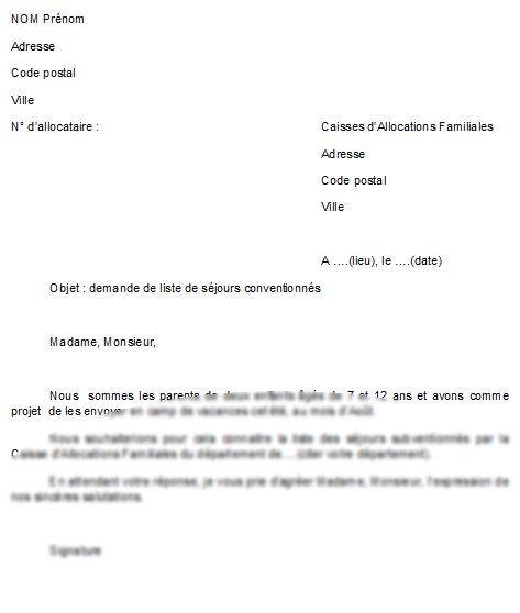 modele de lettre de la caf