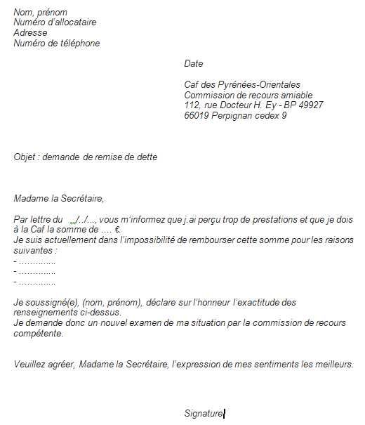 modele de lettre de la caf