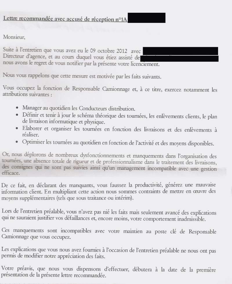 modele de lettre de licenciement pour inaptitude au travail