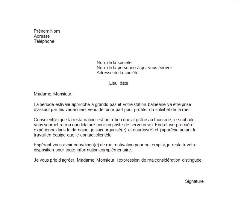 modele de lettre de motivation dans la restauration