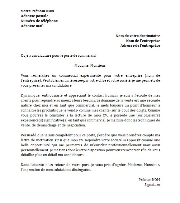 modele de lettre de motivation gratuite pour emploi