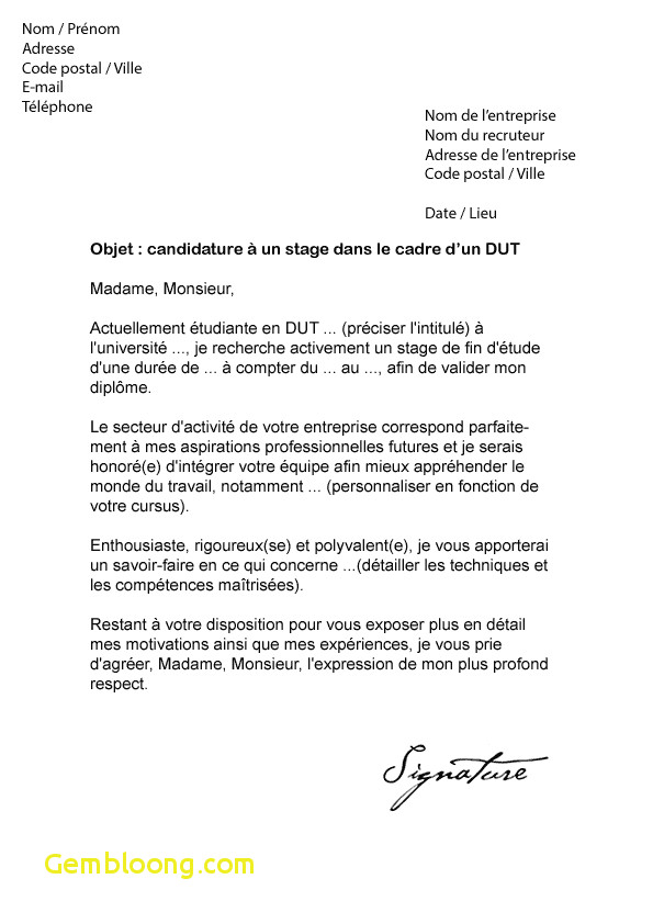 modele de lettre de motivation gratuite pour un stage