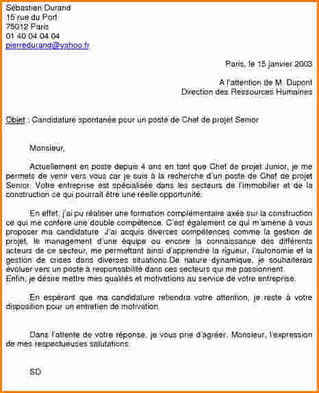 modele de lettre de motivation pour une candidature spontanee gratuite