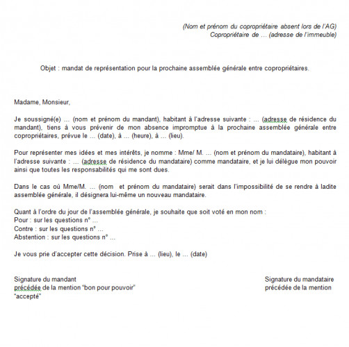modele de lettre de pouvoir de representation