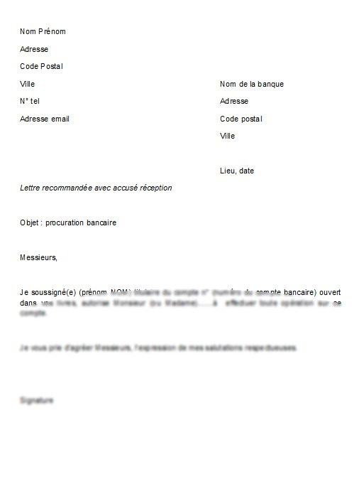 modele de lettre de procuration pour la banque