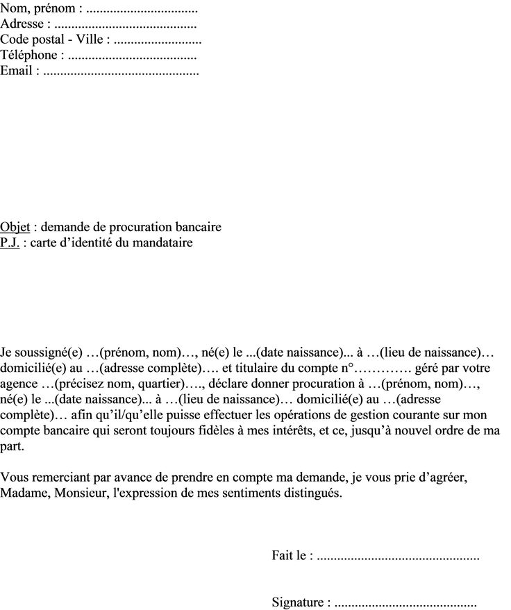 modele de lettre de procuration pour la banque