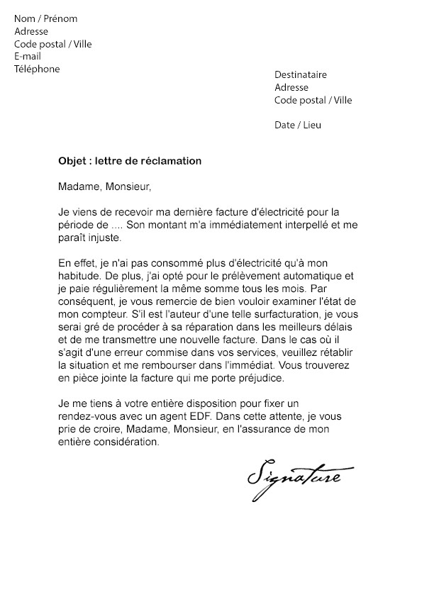 modele de lettre de reclamation pour non remboursement