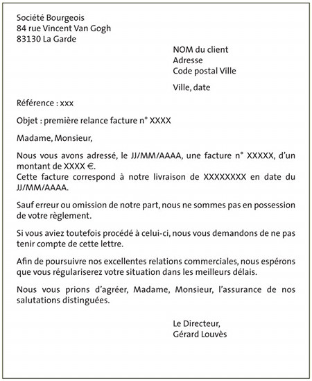 modele de lettre de relance pour loyer impaye