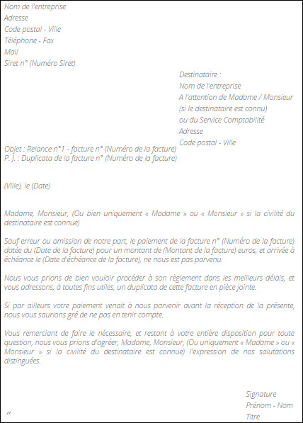 modele de lettre de relance pour loyer impaye