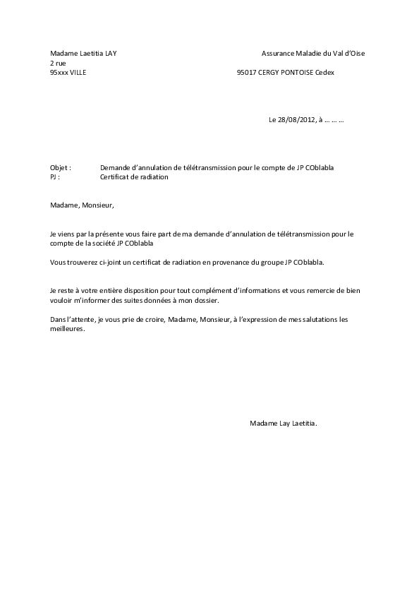 modele de lettre de resiliation d'assurance maladie