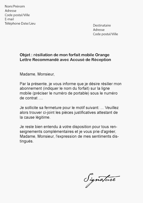 modele de lettre de resiliation internet gratuit