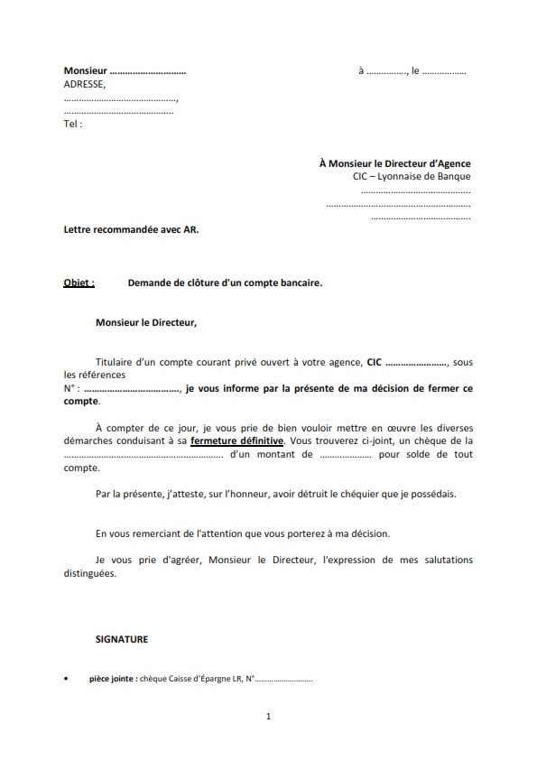 modele de lettre demande de chequier