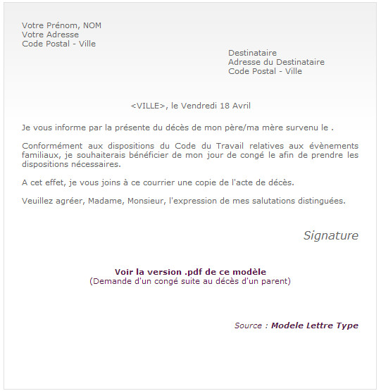 modele de lettre demande de conge annuel