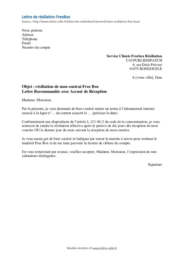 modele de lettre demande de remboursement free